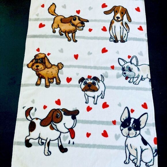 Puppy Love Dog Valentine Dogs Print Cotton Hand Towel - Picture 1 of 3